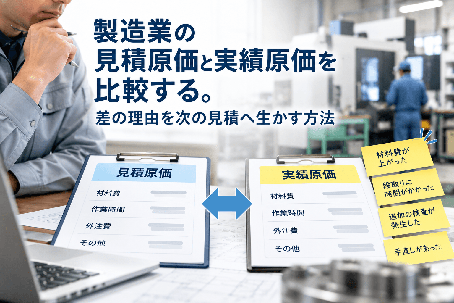 製造業の見積原価と実績原価を比較する。差の理由を次の見積へ生かす方法のアイキャッチ画像