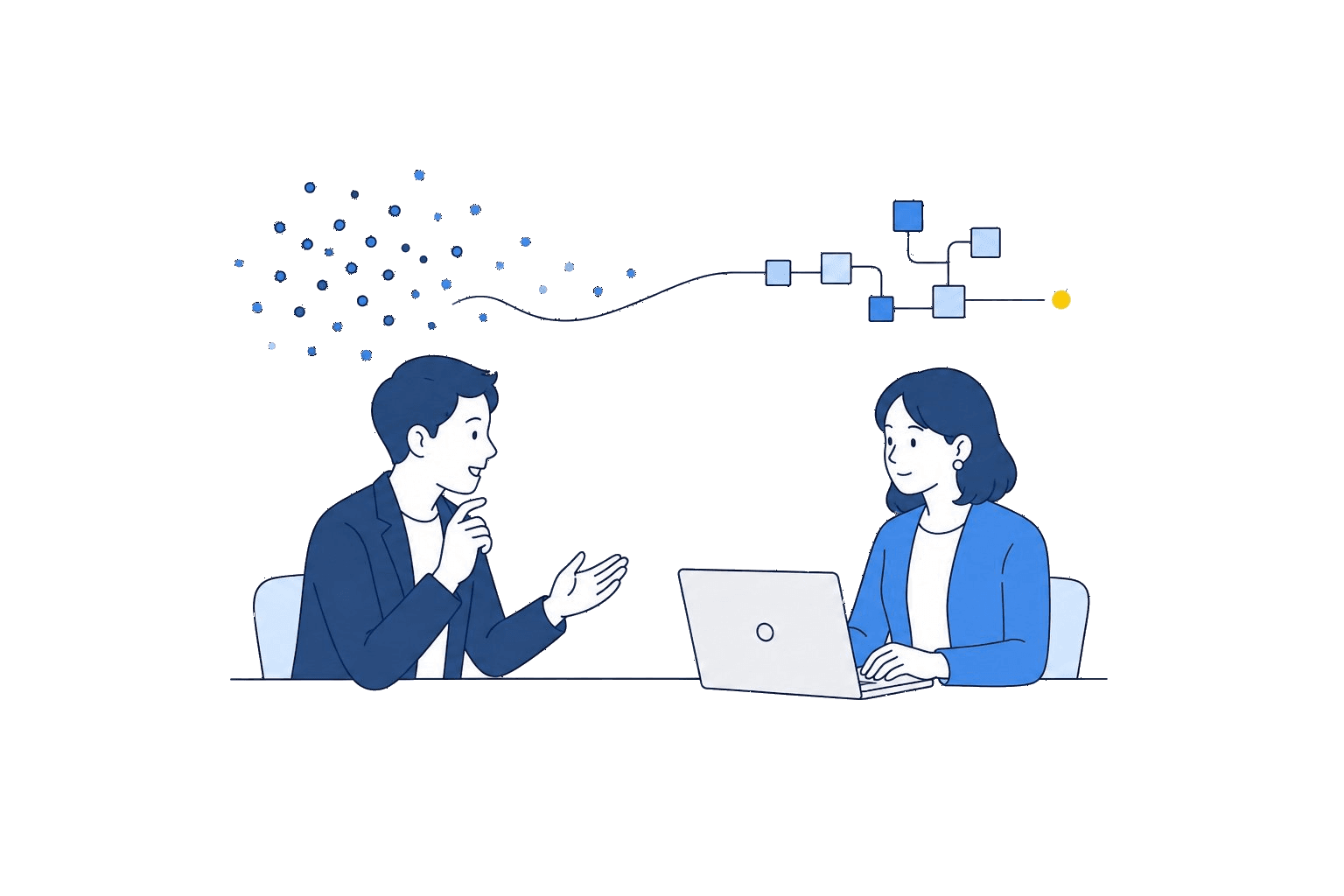 業務の困りごとを聞きながら、一緒に整理していく相談の様子